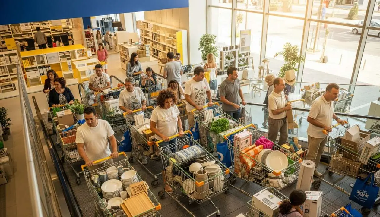  Clientes en Ikea Sevilla 2026 comprando los productos m&aacute;s populares entre los sevillanos en decoraci&oacute;n y mobiliario &mdash; Imagen generada por IA 