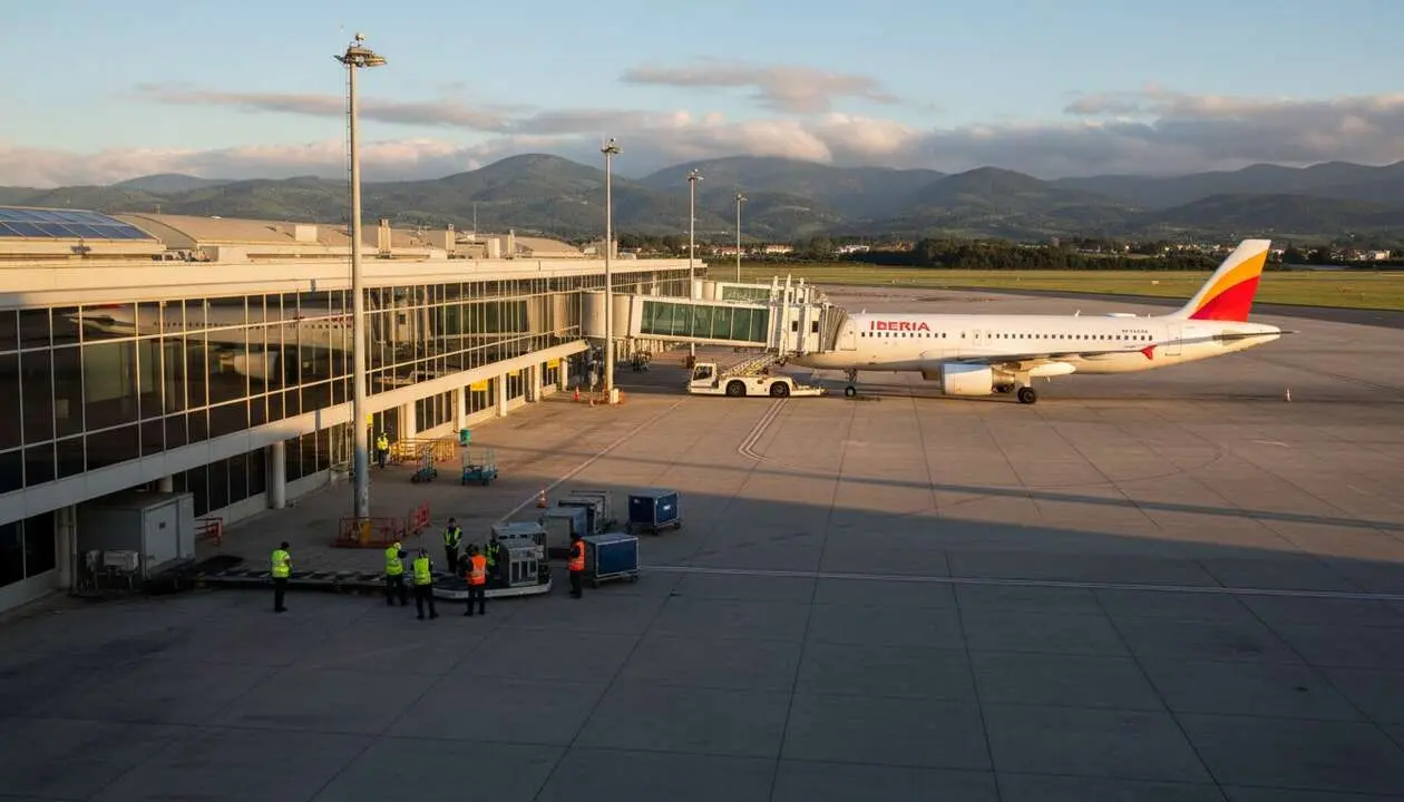  Avi&oacute;n de Iberia despegando desde el aeropuerto de Asturias tras el anuncio de la retirada de la aerol&iacute;nea &mdash; Imagen generada por IA 