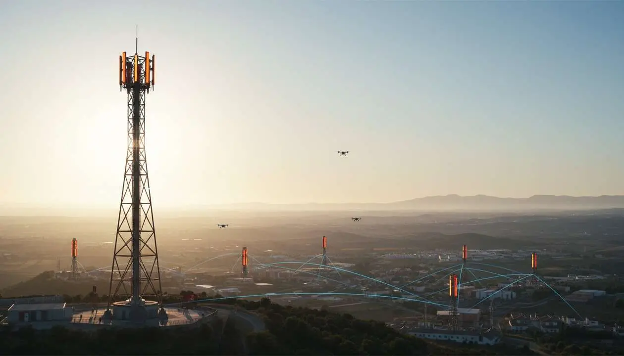  Cobertura m&oacute;vil mejorada en Espa&ntilde;a con las innovaciones de Orange y Vodafone en redes y tecnolog&iacute;a 5G &mdash; Imagen generada por IA 