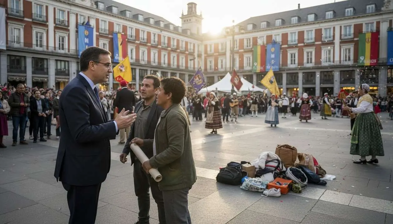  Almeida en Madrid: debate sobre desahucios y celebraci&oacute;n de San Isidro en el centro de la ciudad hoy &mdash; Imagen generada por IA 