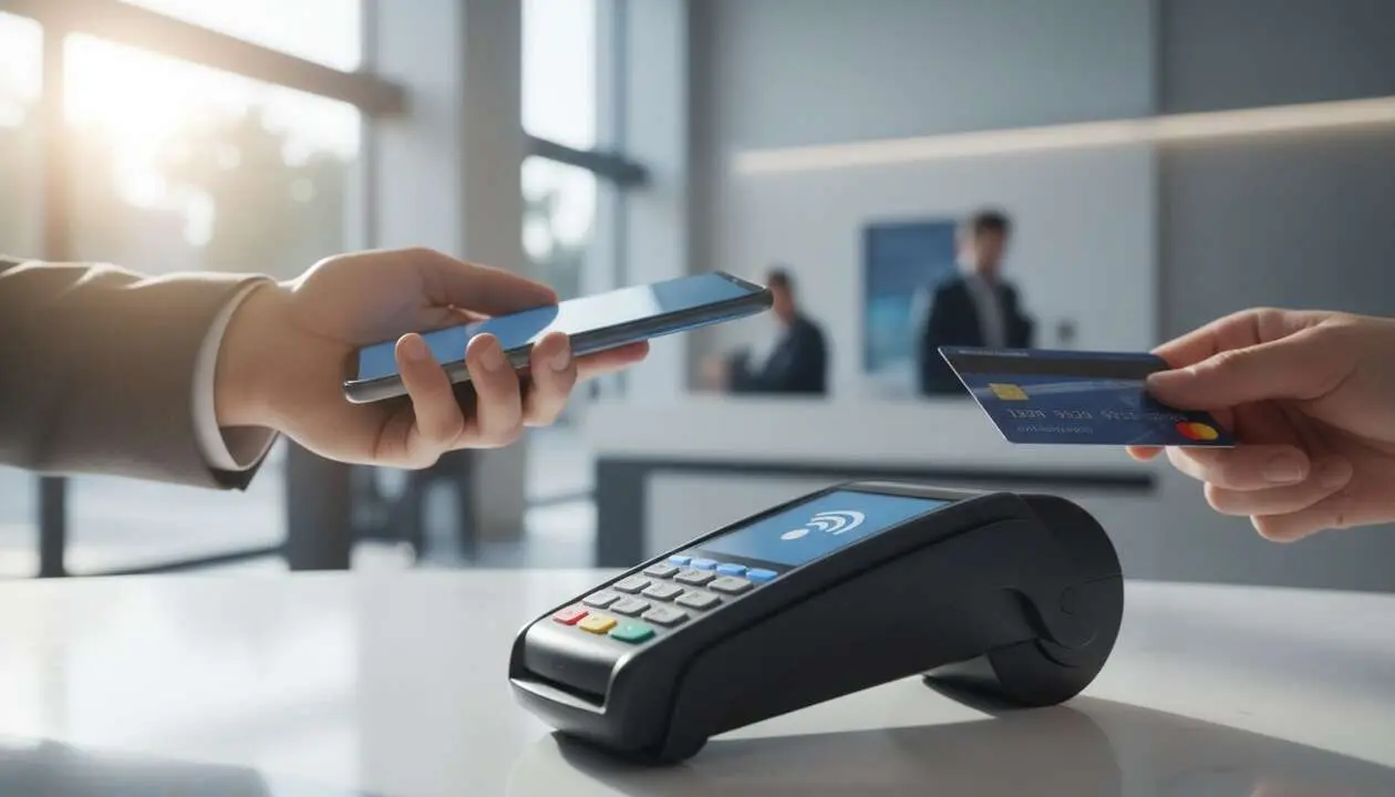  Usuarios de CaixaBank protegiendo sus datos personales con tecnolog&iacute;a NFC m&oacute;vil para evitar estafas digitales &mdash; Imagen generada por IA 