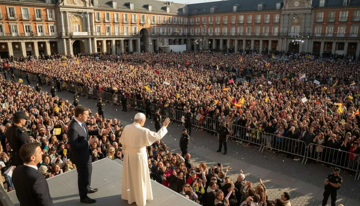  Almeida supervisa medidas de seguridad m&aacute;xima en Madrid durante la hist&oacute;rica visita del papa Le&oacute;n XIV &mdash; Imagen generada por IA 