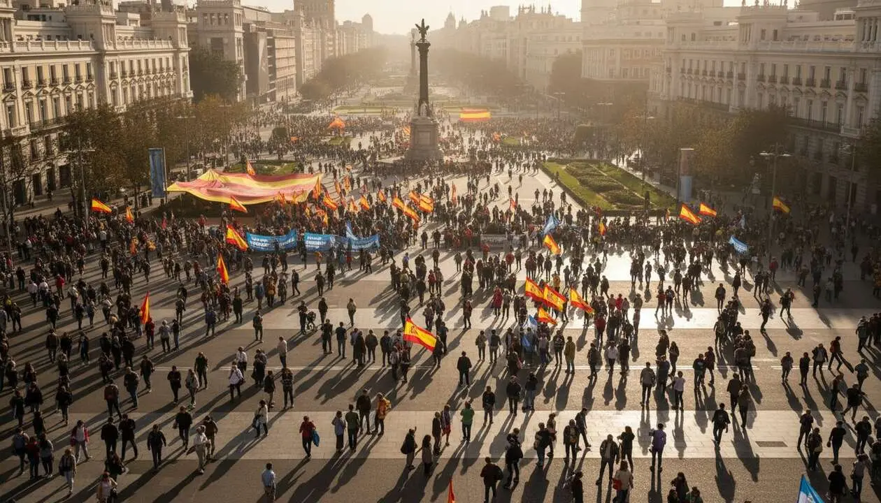  Manifestaci&oacute;n masiva en Madrid con miles de simpatizantes del PP y Vox contra el Gobierno de S&aacute;nchez &mdash; Imagen generada por IA 