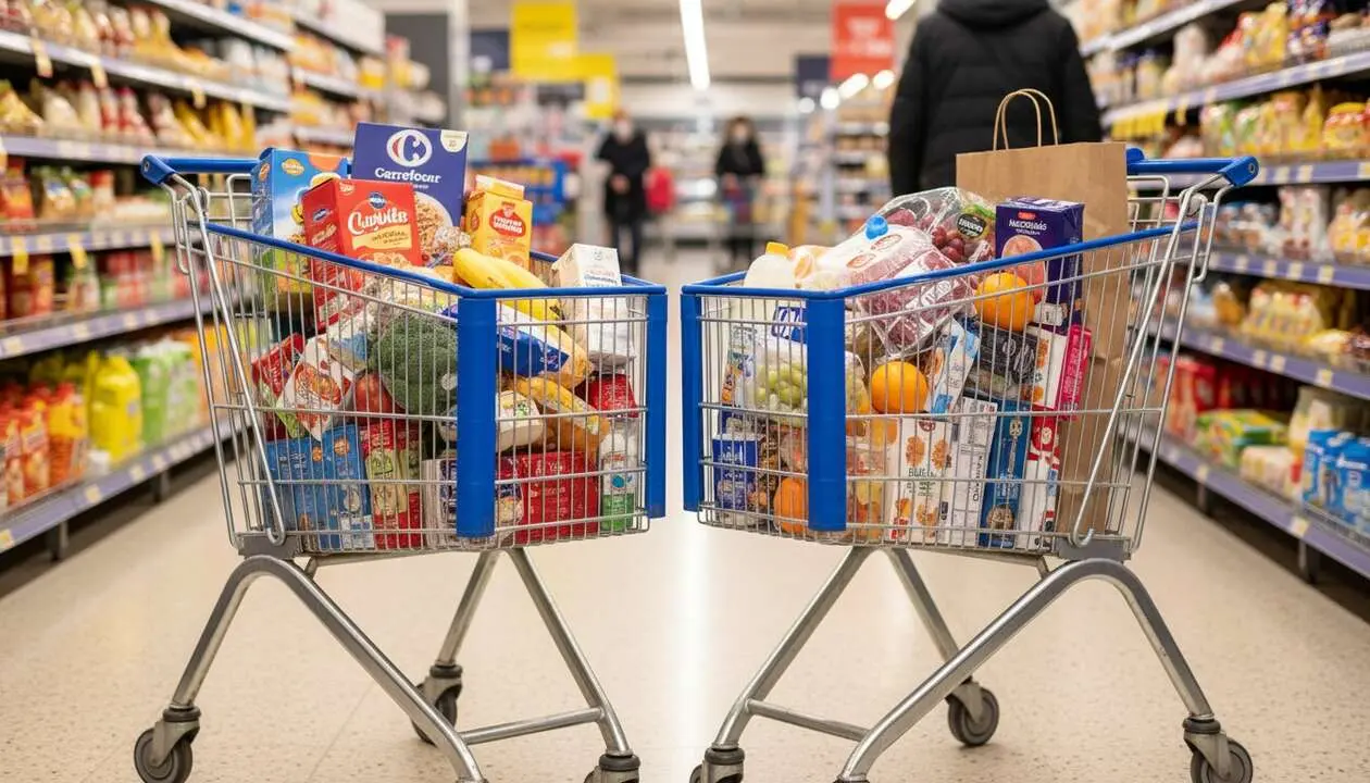  Comparativa de precios y calidad entre Carrefour y Mercadona para tu compra diaria en supermercado &mdash; Imagen generada por IA 
