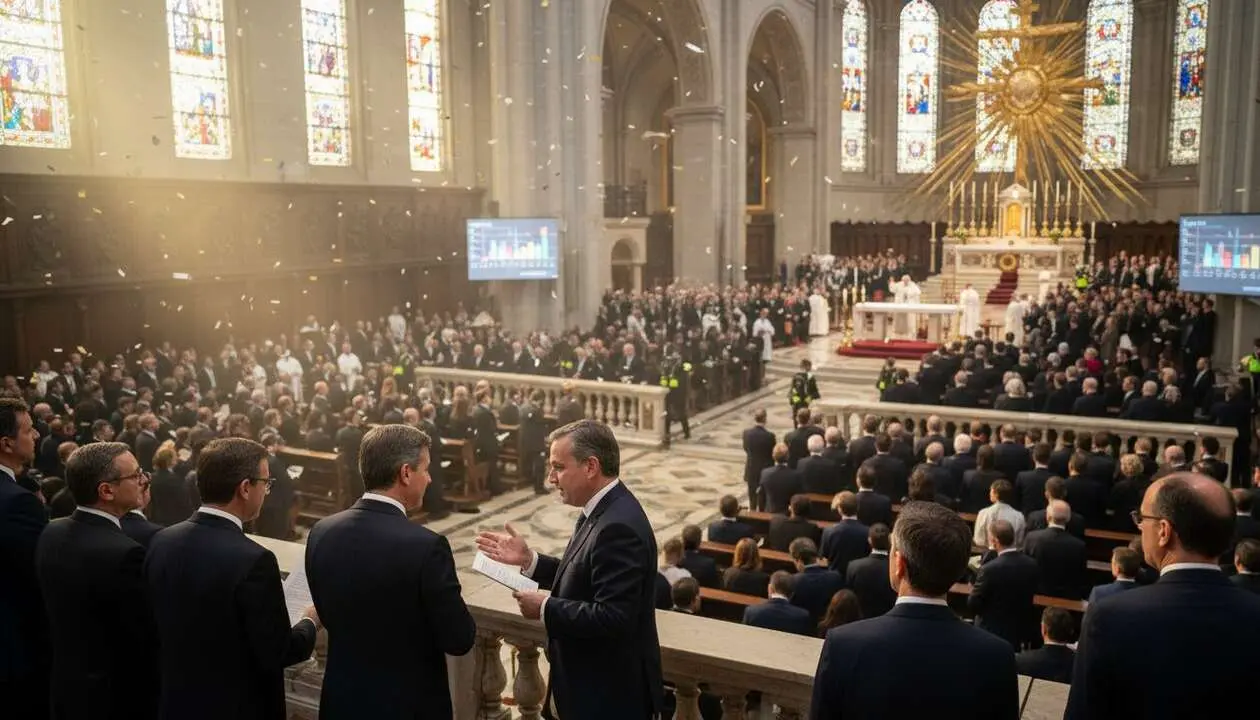 Mart&iacute;nez-Almeida ejecuta una jugada maestra durante la misa del Papa para fortalecer su estrategia electoral &mdash; Imagen generada por IA 