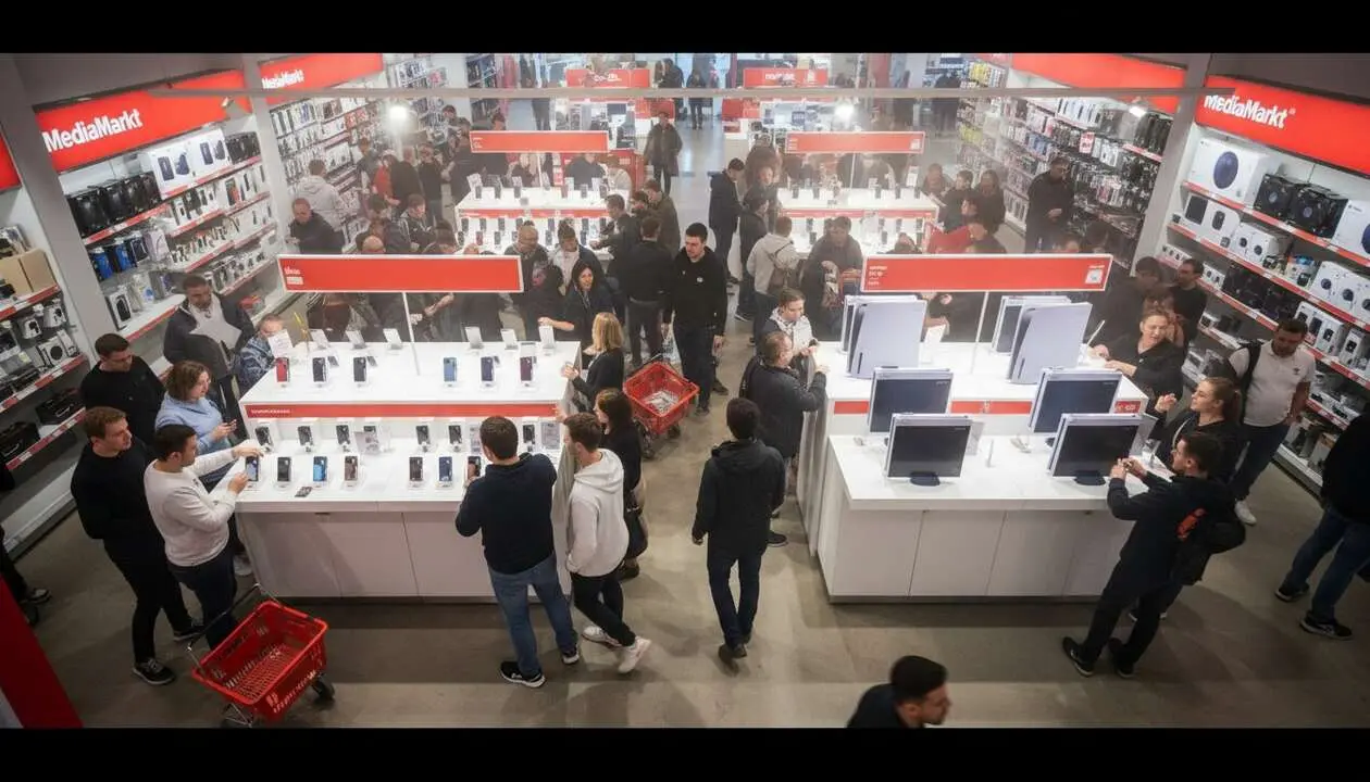  Liquidaci&oacute;n en MediaMarkt con iPhones y consolas PS5 a precios irresistibles y ofertas exclusivas por tiempo limitado &mdash; Imagen generada por IA 