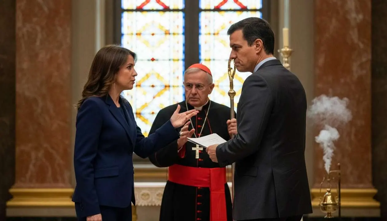  Ayuso y S&aacute;nchez discuten en p&uacute;blico sobre la visita papal y el apoyo a la comunidad cat&oacute;lica en Espa&ntilde;a &mdash; Imagen generada por IA 