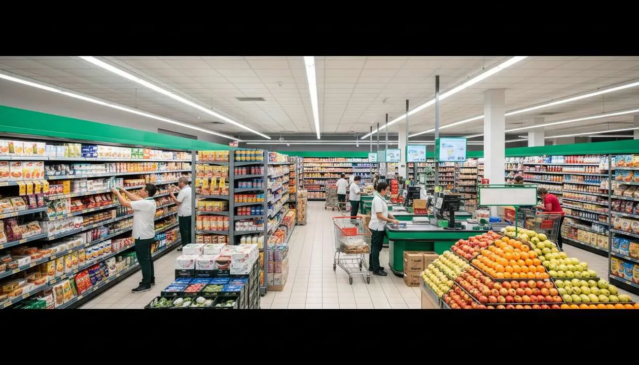  Empleado de Mercadona aplicando estrategias para destacar en su trabajo durante 2024 en supermercado moderno &mdash; Imagen generada por IA 