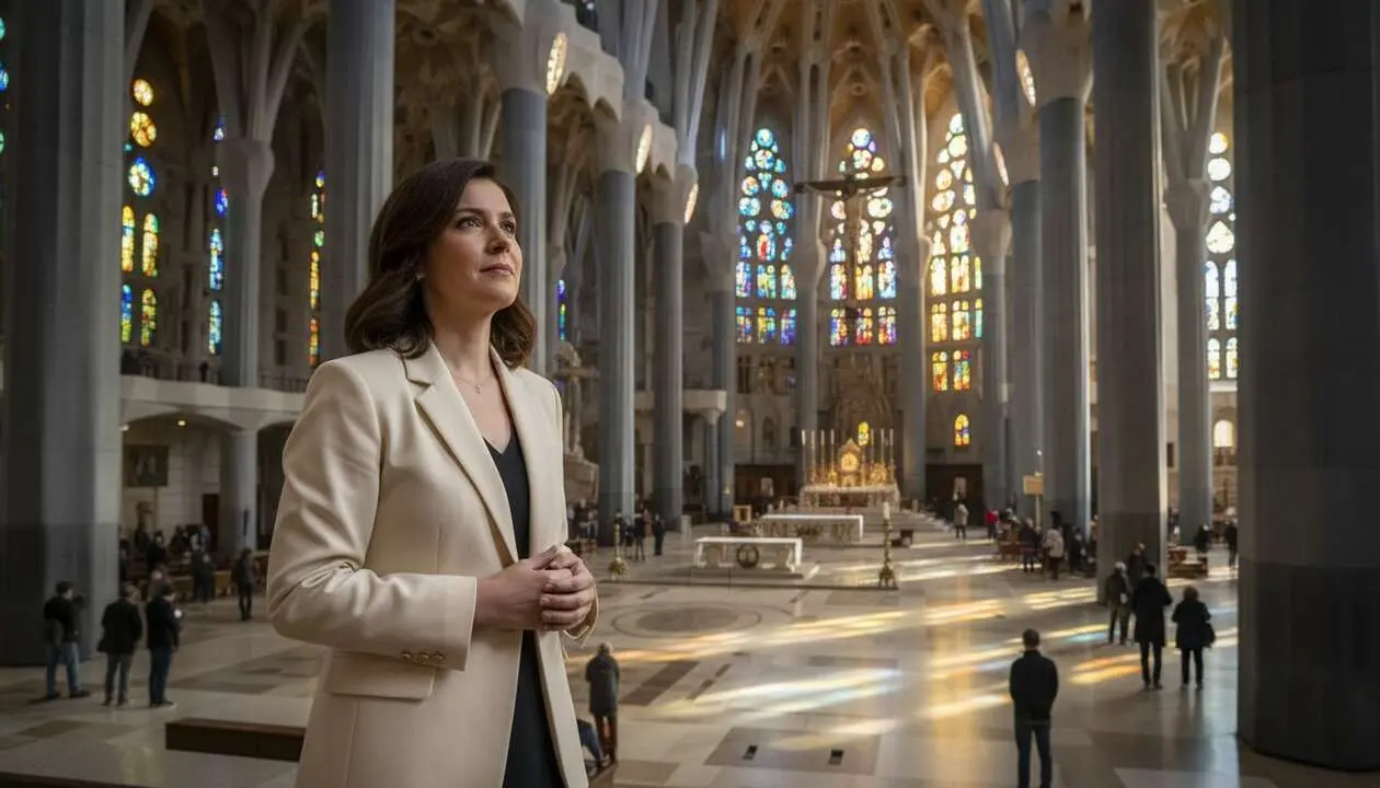  Isabel D&iacute;az Ayuso responde a la bendici&oacute;n del Papa en la Bas&iacute;lica de la Sagrada Familia en Barcelona &mdash; Imagen generada por IA 