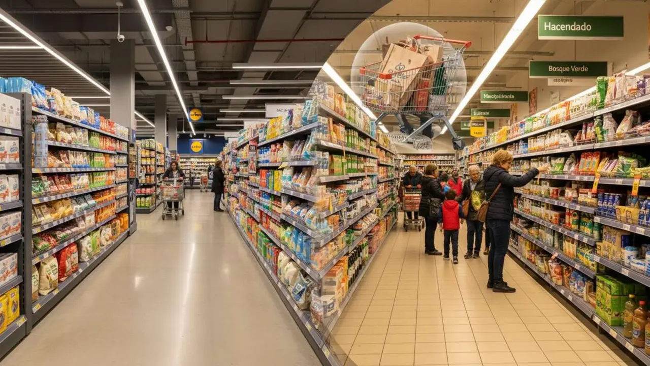  Comparativa de Lidl y Mercadona en Espa&ntilde;a mostrando por qu&eacute; Lidl sigue ganando terreno y conquistando el mercado espa&ntilde;ol &mdash; Imagen generada por IA 