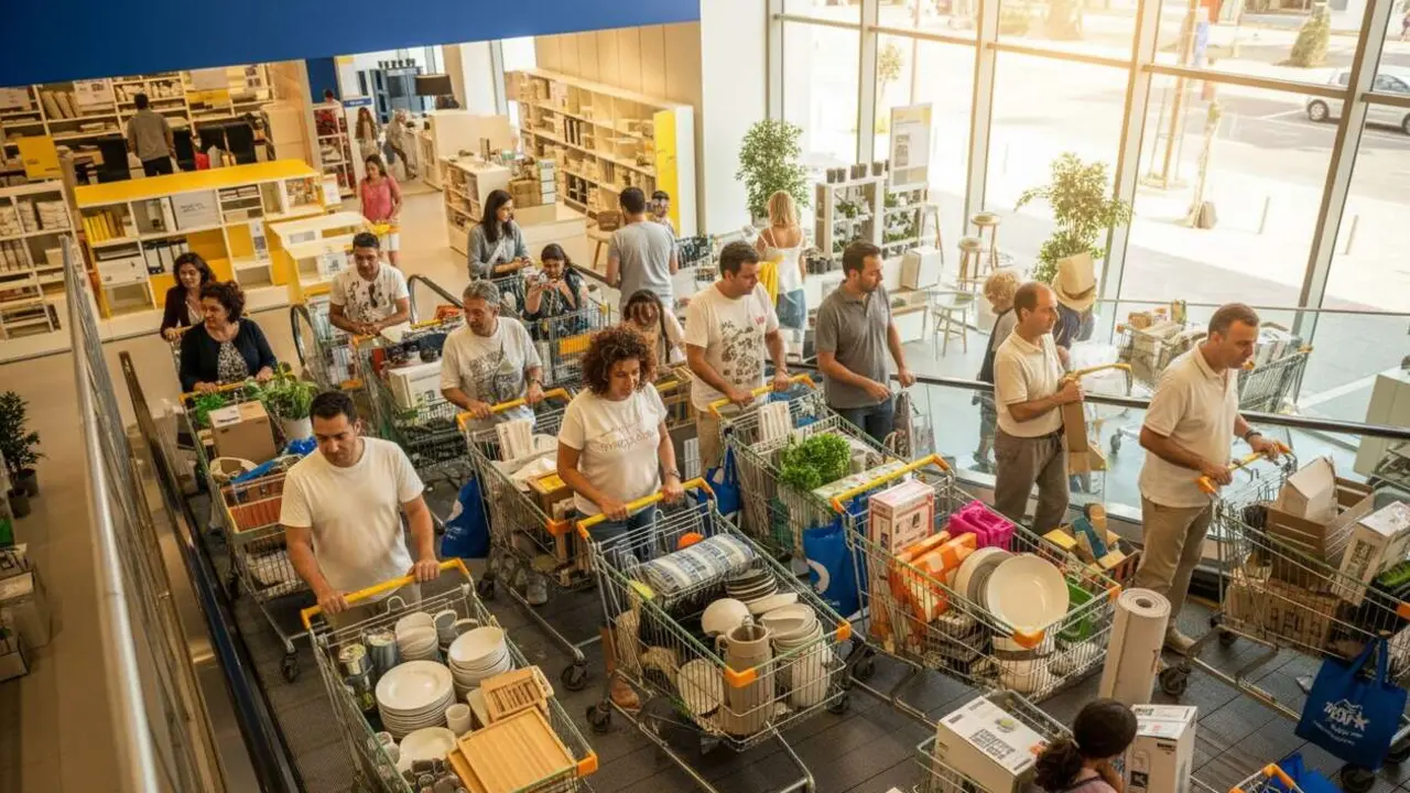  Clientes en Ikea Sevilla 2026 comprando los productos m&aacute;s populares entre los sevillanos en decoraci&oacute;n y mobiliario &mdash; Imagen generada por IA 