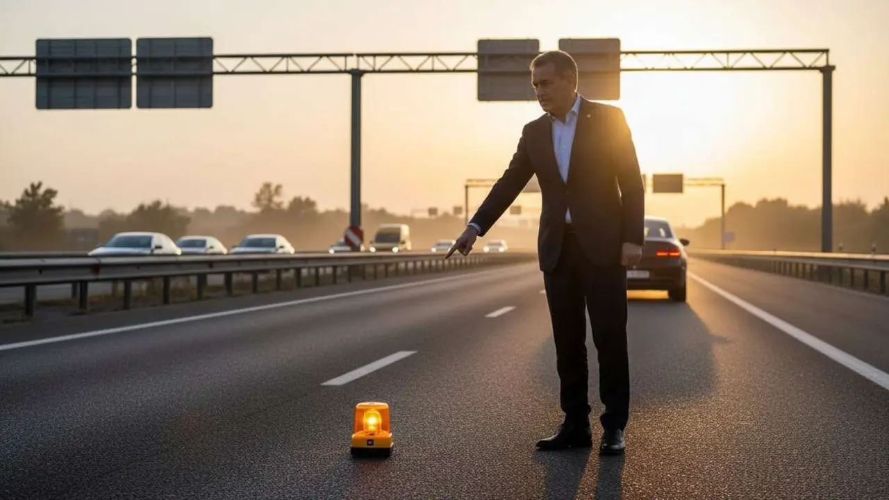  Pere Navarro explica la obligatoriedad de la baliza V16 en las carreteras para mayor seguridad vial &mdash; Imagen generada por IA 