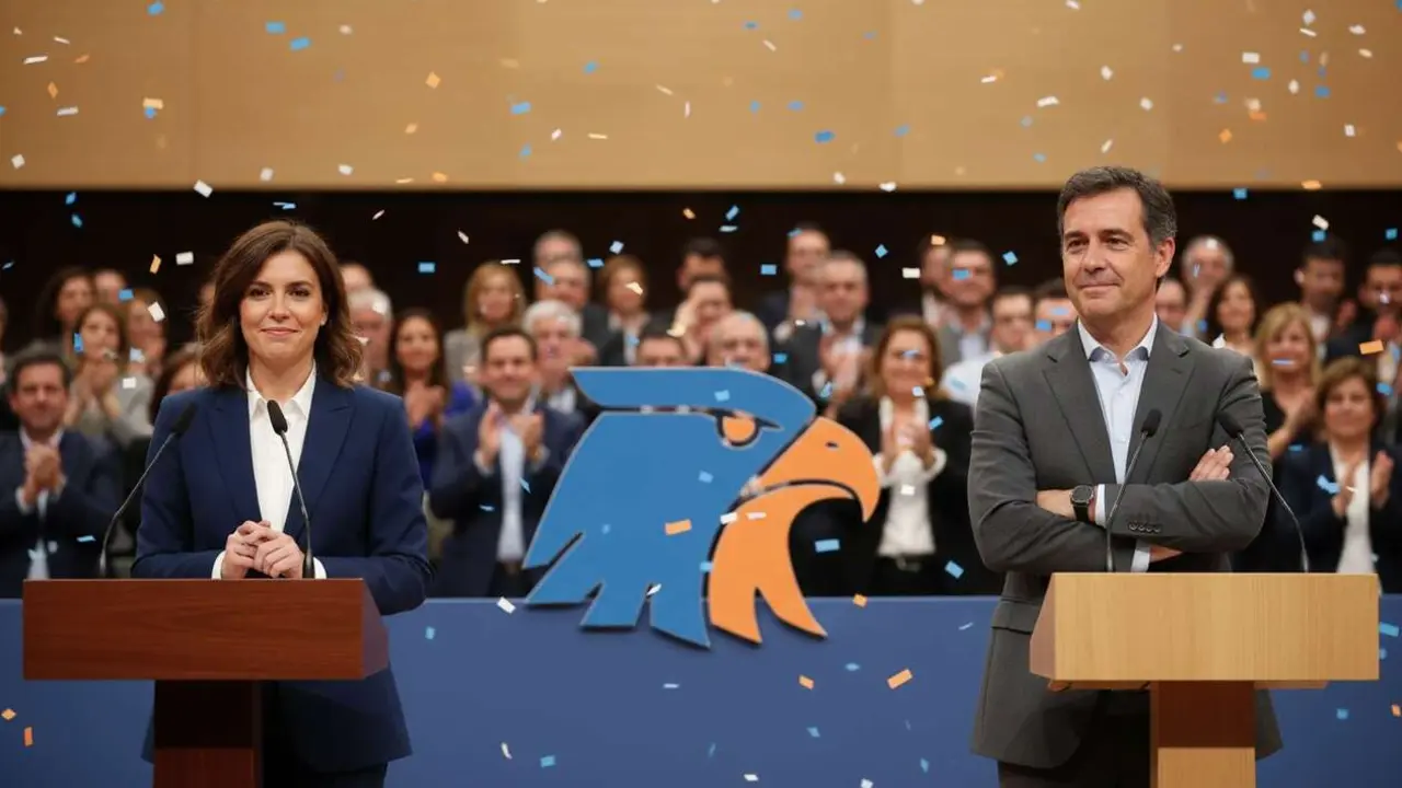  Isabel Ayuso y Juanma Moreno representando los perfiles opuestos que definen al Partido Popular actual en Espa&ntilde;a &mdash; Imagen generada por IA 