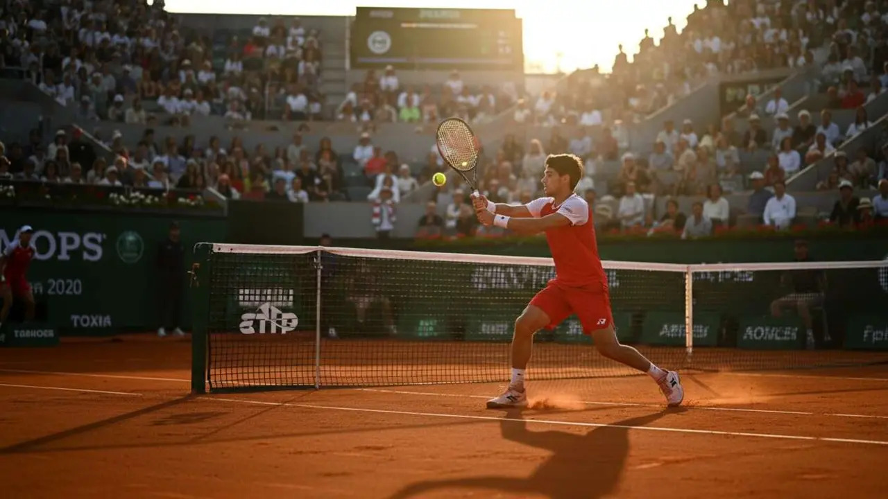 Ignacio Buse en acci&oacute;n durante la final del ATP 500 Hamburgo mostrando su mejor rendimiento en tenis profesional &mdash; Imagen generada por IA 