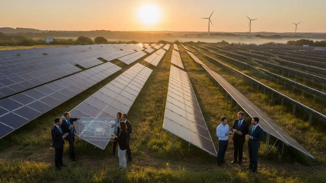  Paneles solares instalados financiados por CaixaBank y Abanca para impulsar proyectos de energ&iacute;a solar renovable con una inversi&oacute;n de 530 millones de euros &mdash; Imagen generada por IA 