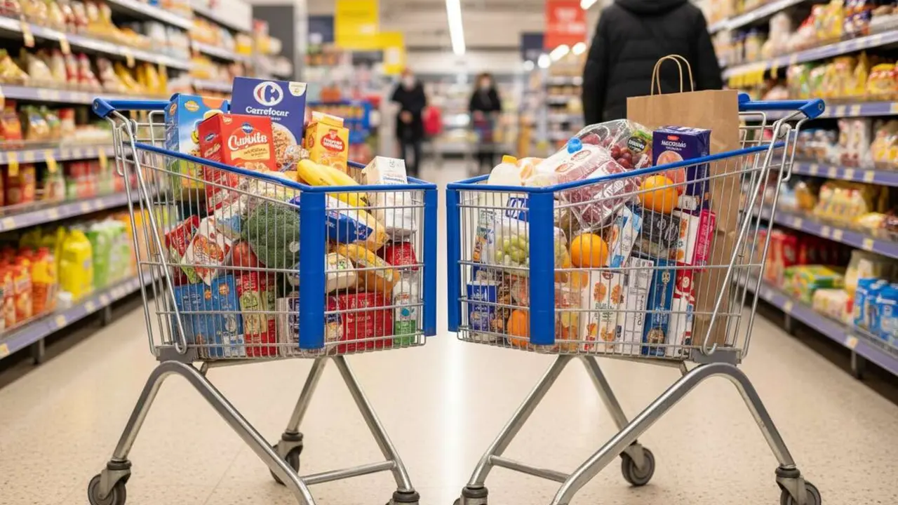  Comparativa de precios y calidad entre Carrefour y Mercadona para tu compra diaria en supermercado &mdash; Imagen generada por IA 