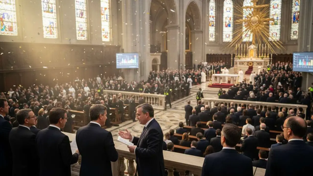  Mart&iacute;nez-Almeida ejecuta una jugada maestra durante la misa del Papa para fortalecer su estrategia electoral &mdash; Imagen generada por IA 
