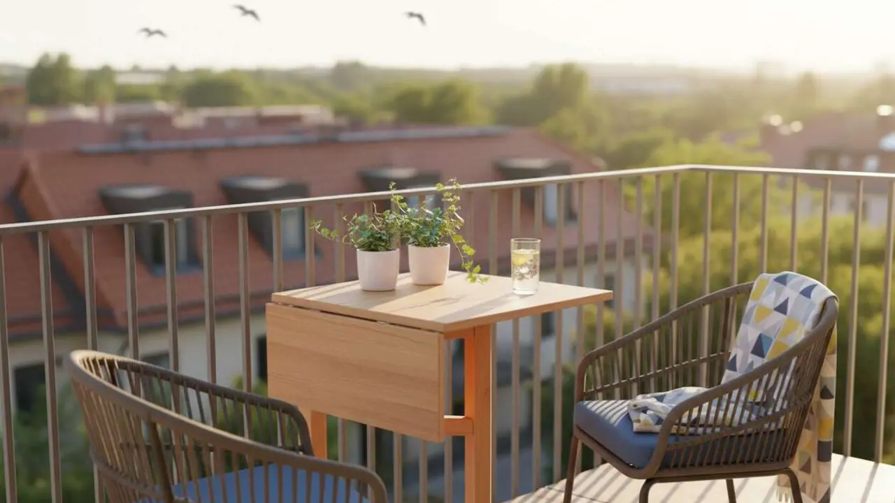 Mesa plegable Ikea 2024 para balcones peque&ntilde;os que optimiza espacio y estilo en verano &mdash; Imagen generada por IA 