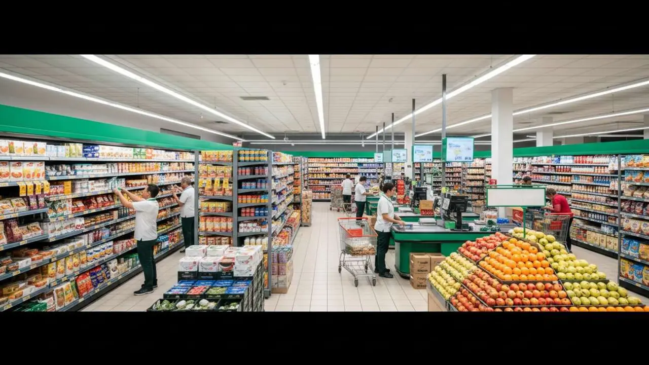  Empleado de Mercadona aplicando estrategias para destacar en su trabajo durante 2024 en supermercado moderno &mdash; Imagen generada por IA 