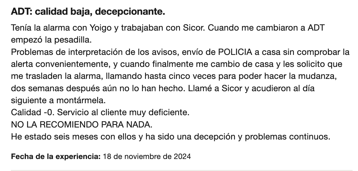 La queja del cliente contra ADT